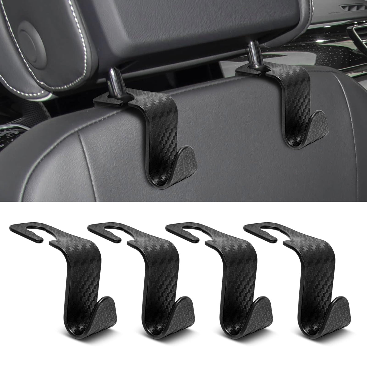 USSDE Car Seat Hooks Vehicle Headrest Back Storage Organizer 4 Pack for Purses Bags backpacks Groceries Hanger Holder - Universal Sturdy Holds 55lbs 360° Rotating (Style A/Black)