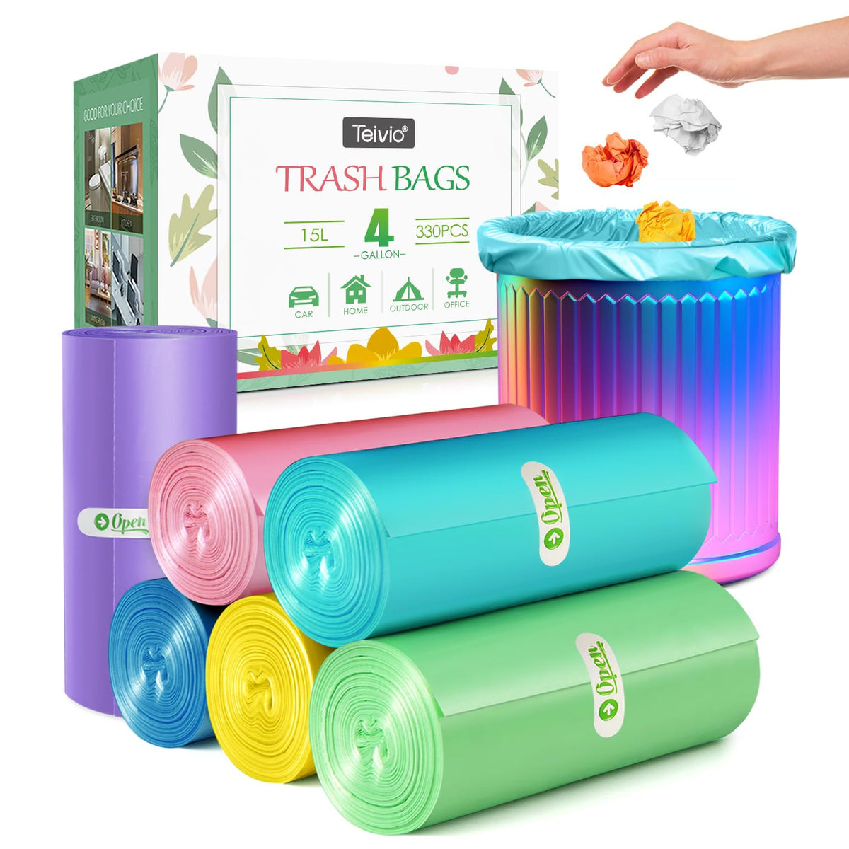 Teivio Small Clear Trash Bags 3 Gallon 150 Count Unscented Garbage Bags