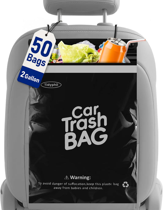 50 Bags Hanging Car Trash Bags Disposable, 2 Gallon Car Garbage Bags. Black