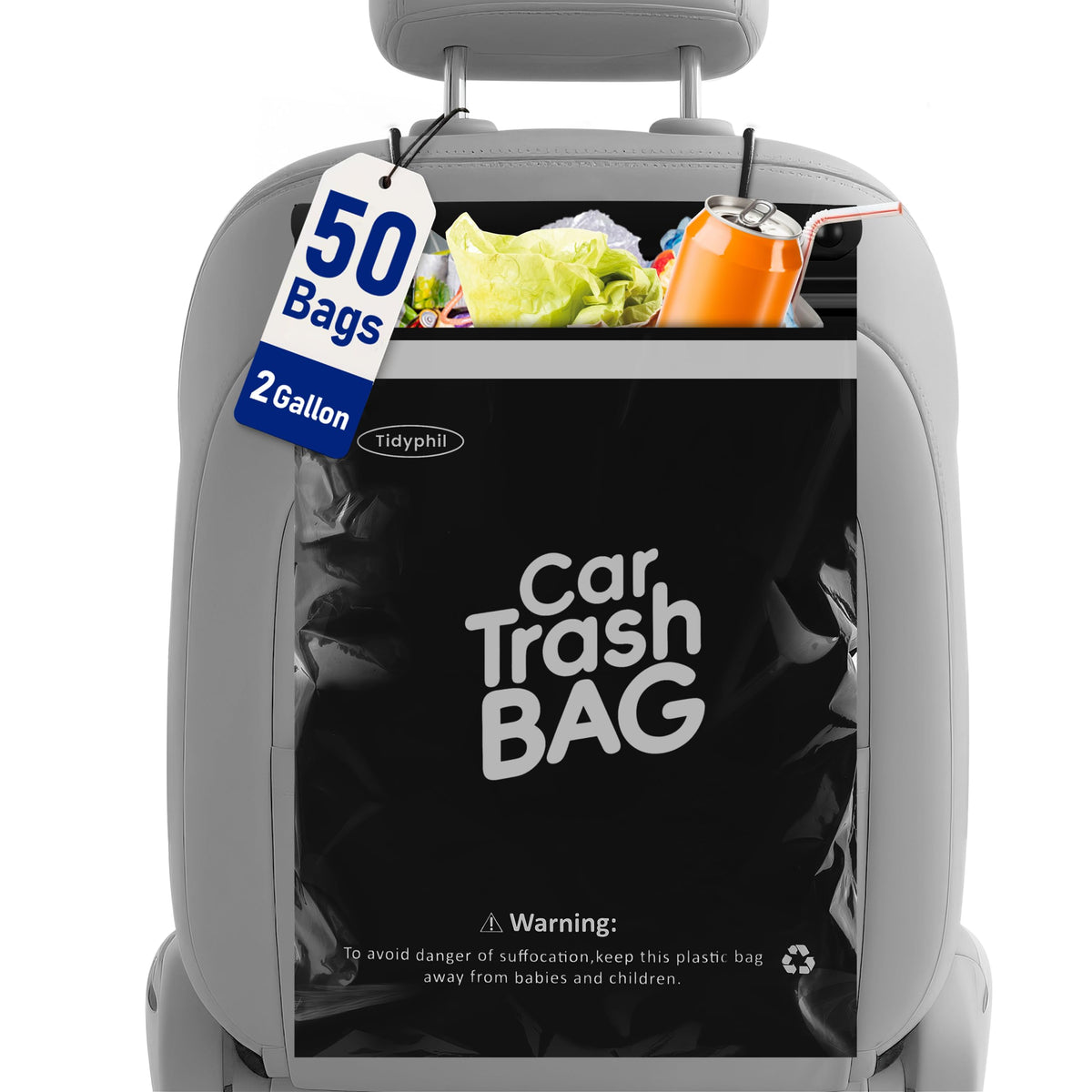 50 Bags Hanging Car Trash Bags Disposable, 2 Gallon Car Garbage Bags. Black