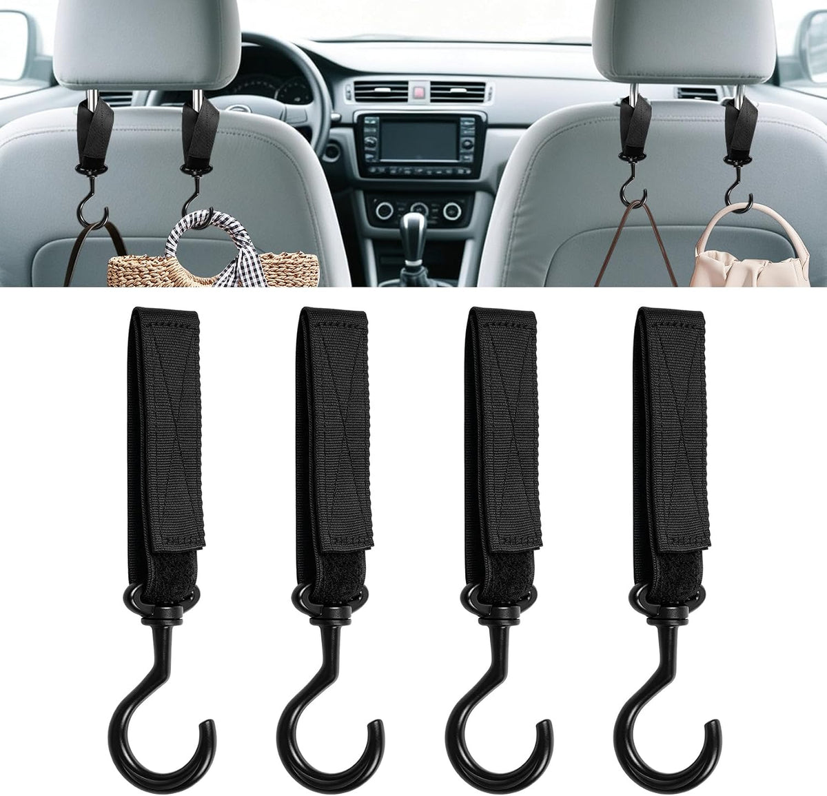Car Seat Headrest Hook, Car Seat Back Storage Hanger Organizer, 4PCS
