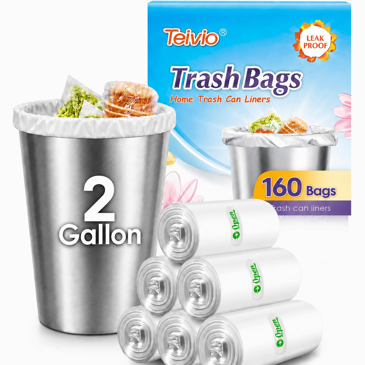 Teivio Small Clear Trash Bags 3 Gallon 150 Count Unscented Garbage Bags