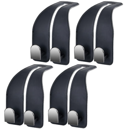 Car Hooks for Headrest, Leather Car Seat Back Storage Organizer Interior Accessories, More Wide & Deep Auto Seat Hook Hangers for Purse Umbrellas Handbag Clothes Coats Grocery Bags (Black-2 Pack)