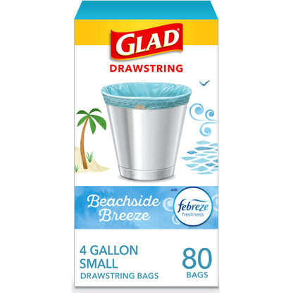 Glad Small Trash Bags 4 Gallon, Febreze Cherry Blossom Garbage Bags, Odor Resistant with Drawstring, 34 Count