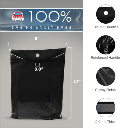 9x12 Black Car Trash Bags, Leak-Proof, Compact, Headrest, 2 Mil, 50 Pack