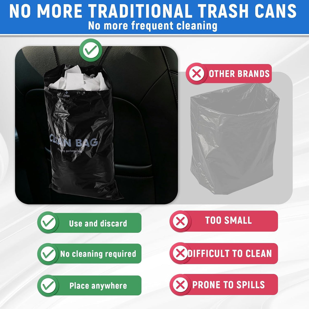 Gosknor 100pcs Disposable Car Trash Bags, Hanging Car Garbage Bags