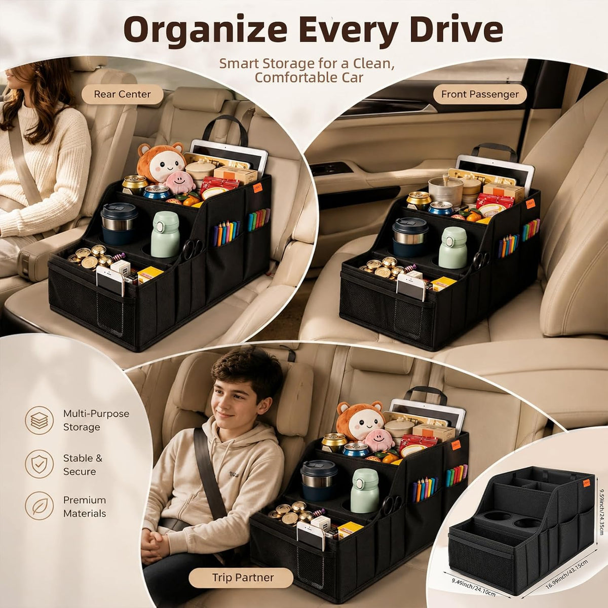 Car Seat Organizer Back Front Captains Seats Storage Travel