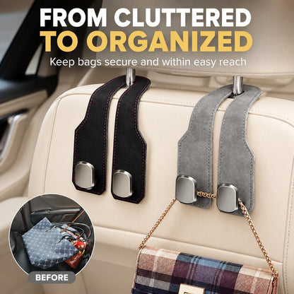 2 Pack Car Headrest Hooks, Dual Metal Hooks, Stylish Black