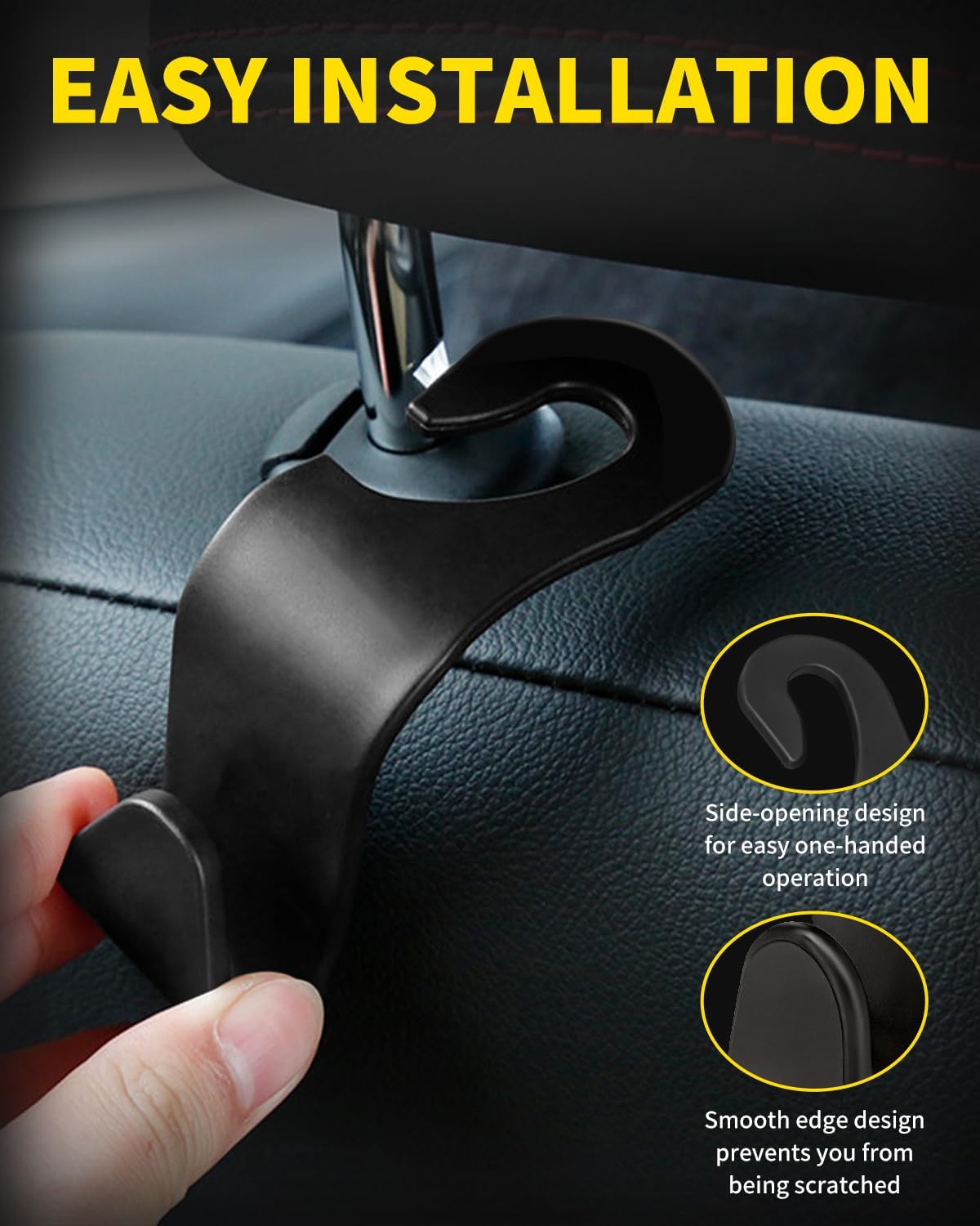 8 Pack Car Seat Headrest Hooks with 44 Pounds Load Capacity, Hangers Storage Organizer Universal Car Interior Accessories for Handbags Water Bottles Purse Coats Umbrellas, Black