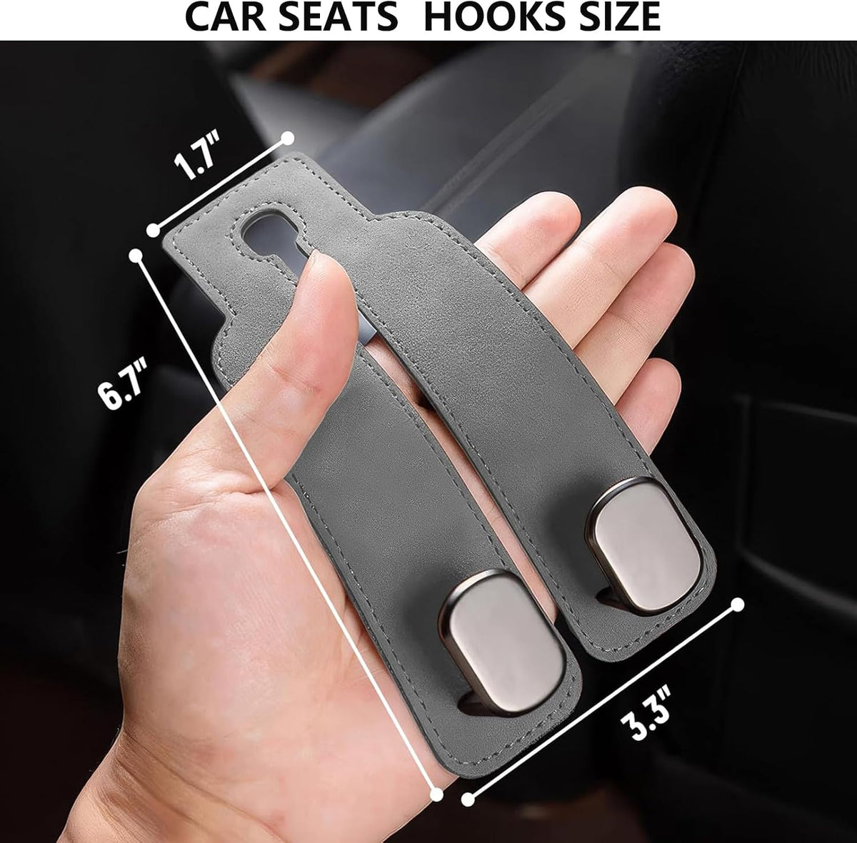 2 Pack Leather Car Headrest Hooks Grey Purse Bag Storage Holders for Car Seats