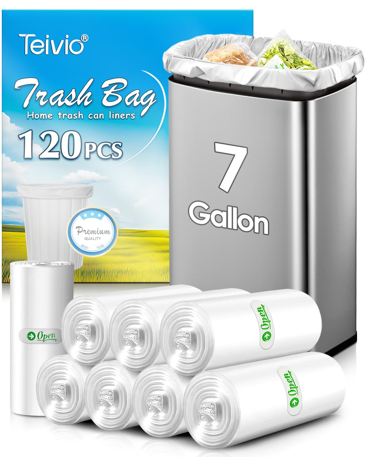 Teivio Small Clear Trash Bags 3 Gallon 150 Count Unscented Garbage Bags