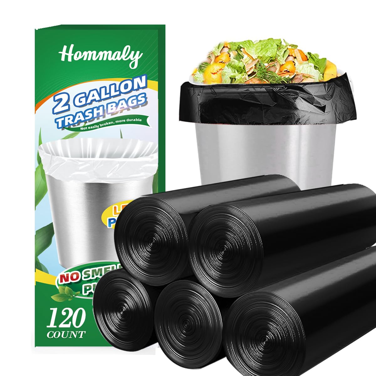 Hommaly 2 Gallon (1.8-2 Gal)120 pcs Small Clear Trash Bags, Strong 1.8 Gallon Garbage Bags, Bathroom Trash Can Bin Liners Unscented, Mini Plastic Bags for Office, Waste Basket Liner,Fit 6,7,8 Liters
