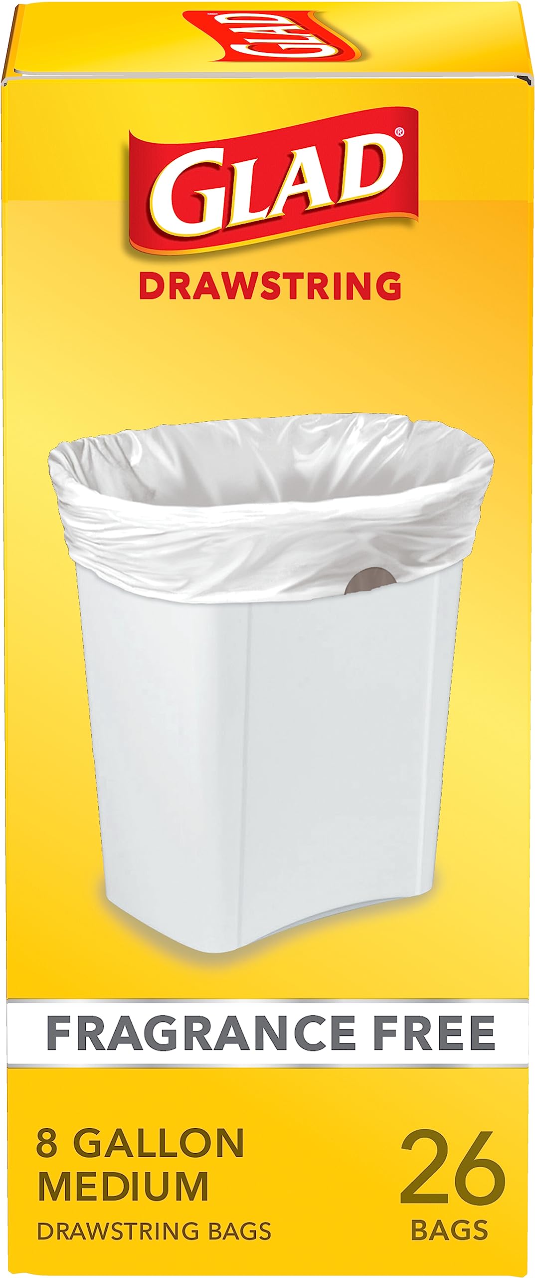 Glad Medium Drawstring Trash Bags, Rip and Tear Resistant, Fresh Clean Scented Garbage Bags, Odor Control, Febreze Freshness, 8 Gallon Trash Bags, 80 Count