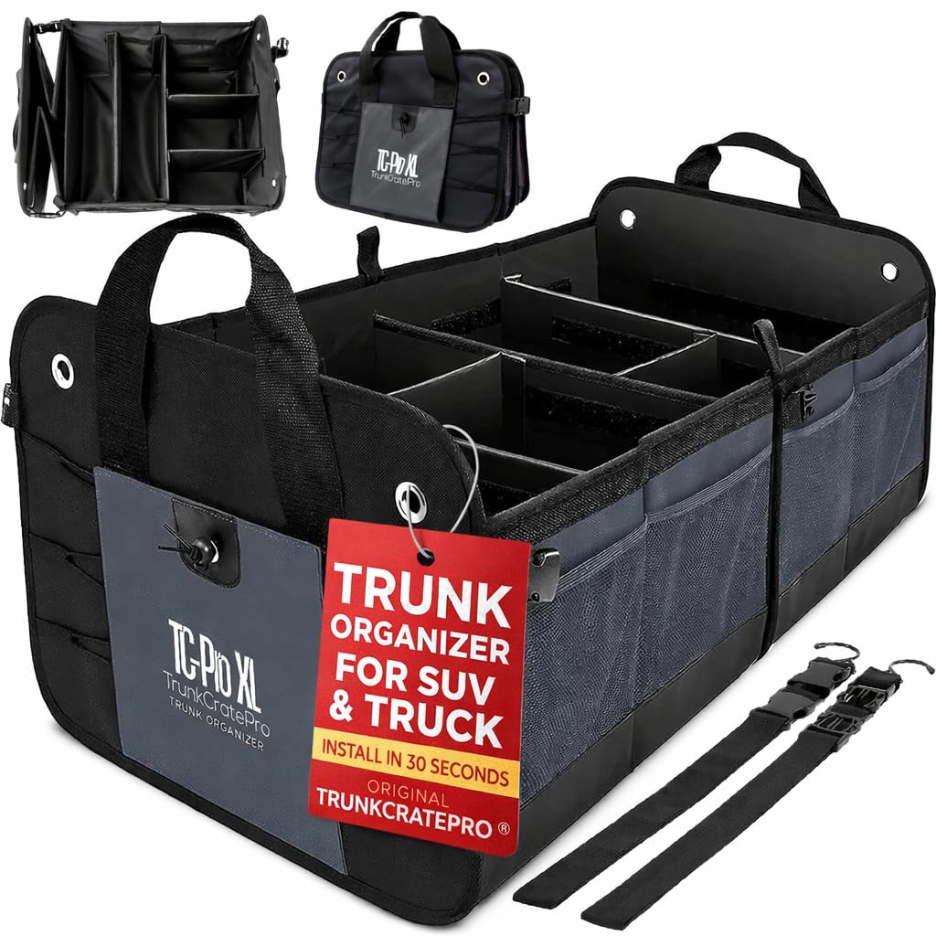 Car Trunk Organizer for SUV, Truck & Auto Cargo Storage, XL Black