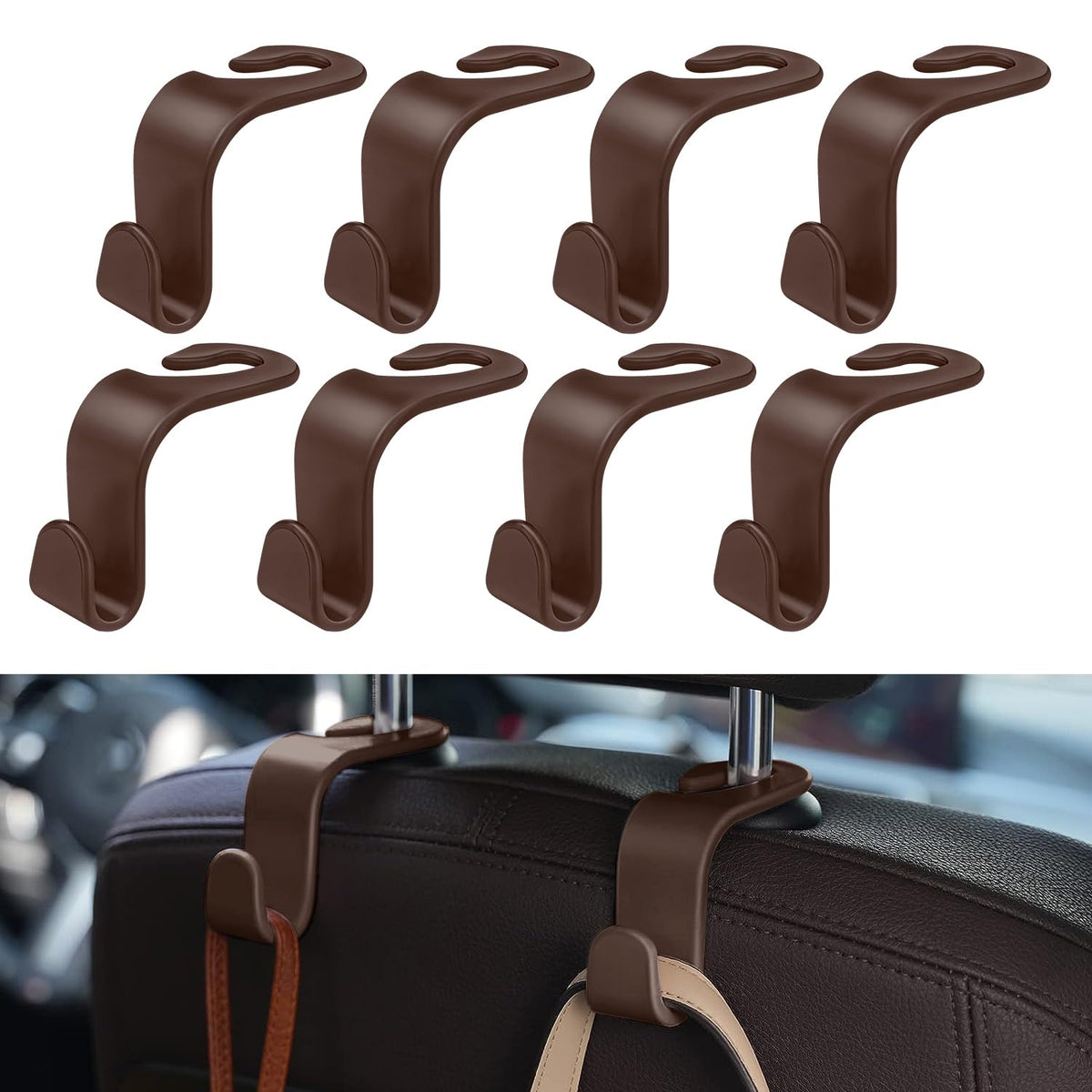 8 Pack Car Seat Headrest Hooks with 44 Pounds Load Capacity, Hangers Storage Organizer Universal Car Interior Accessories for Handbags Water Bottles Purse Coats Umbrellas, Black