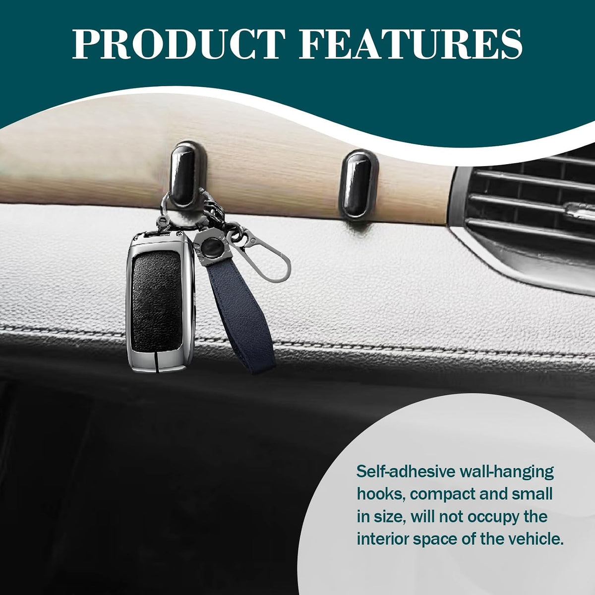 4 PCS Car Mini Hooks, Strong Self-Adhesive Multifunctional Hooks for Car Interior, Hang on Backseat, Dashboard, Holds Keys, Charging Cables, Earphones, Car Interior Accessories (Glossy)