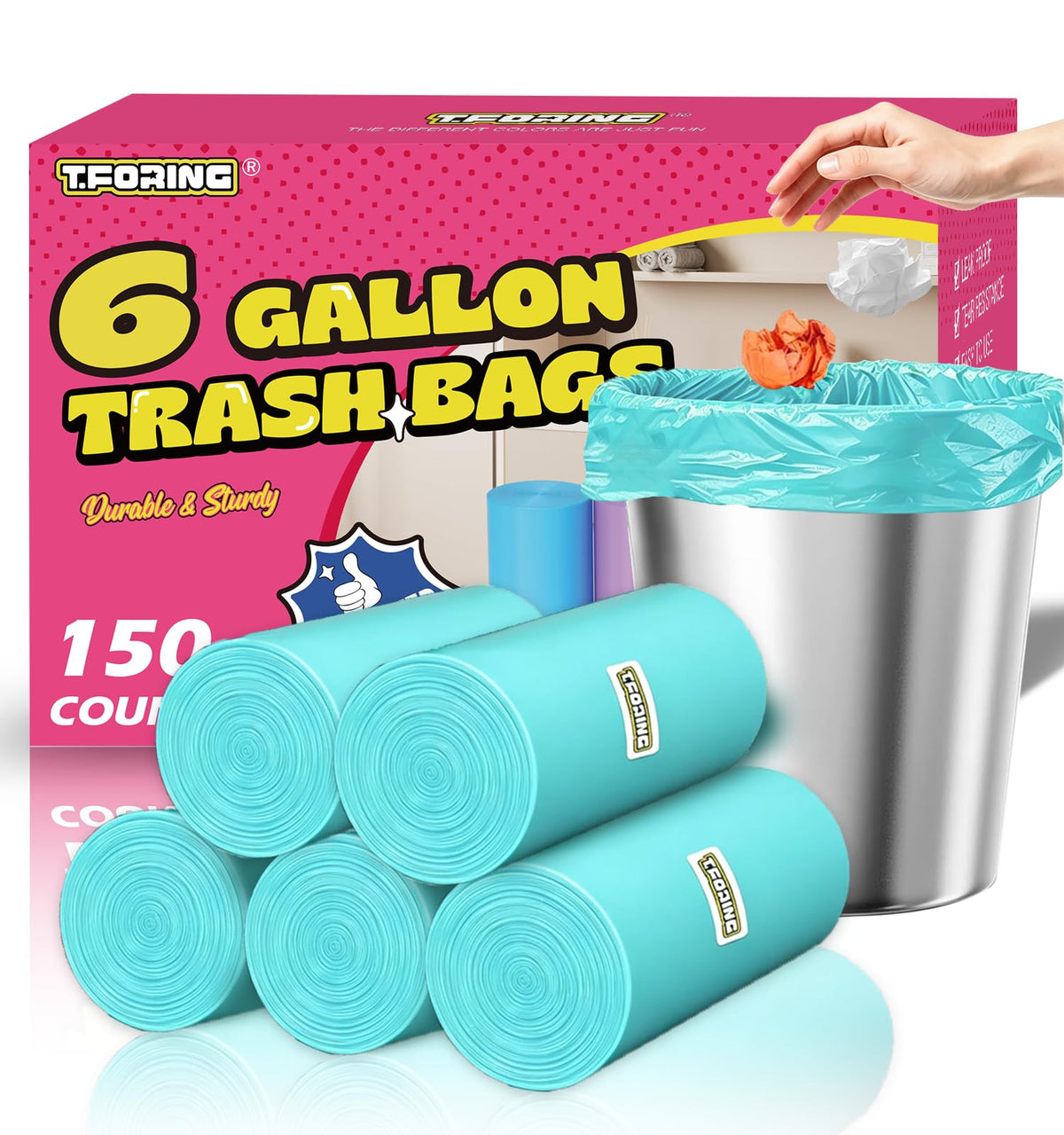 Small 3 Gallon Trash Bags Unscented, 0.78 Mil, Colored, 150 Count