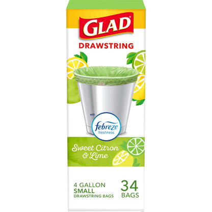 Glad Small Trash Bags, Great for Office, Bathrooms and Bedroom Bins, Cherry Blossom Scented Garbage Bags, Odor Resistant with Drawstring, Febreze Freshness, 4 Gallon Trash Bags, 80 Count