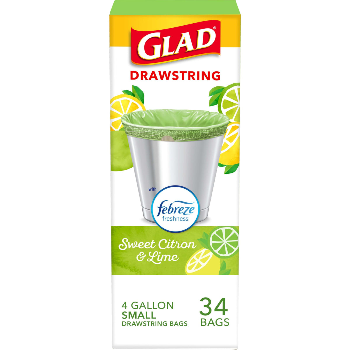 Glad Small Trash Bags 4 Gallon, Febreze Cherry Blossom Garbage Bags, Odor Resistant with Drawstring, 34 Count