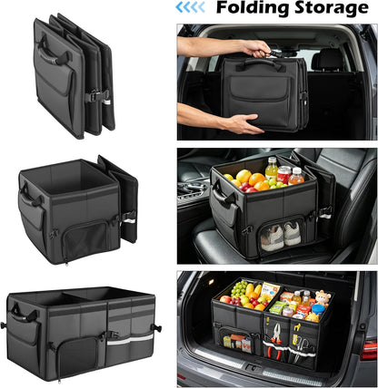 Car Trunk Organizer, 2 Compartments Car Storage Box with Lip