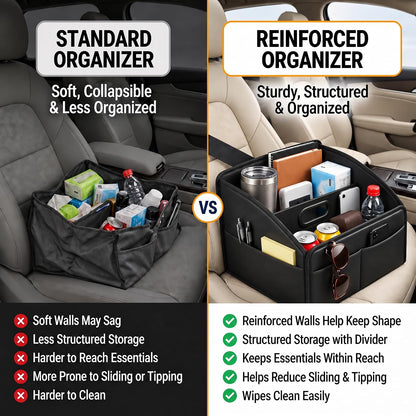 Car Storage Organizer, Leather Front & Back Seat Caddy Black
