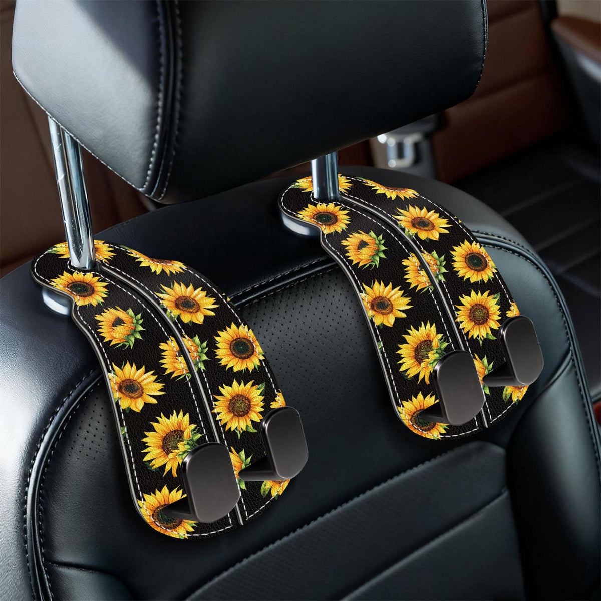 Blusabaca 2PCS Car Seat Headrest Hooks, Purses Bags Holder, Black