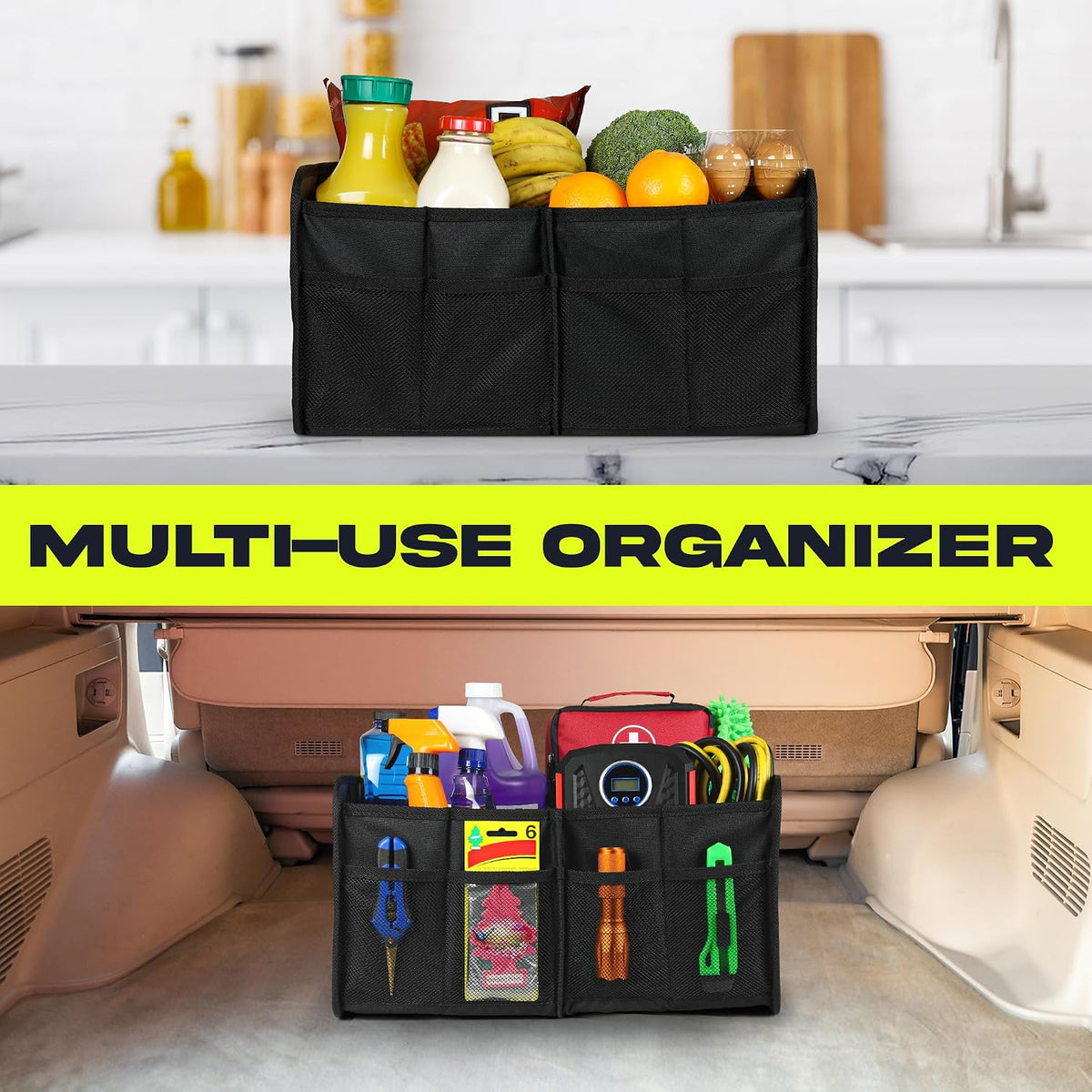 FORTEM Trunk Organizer - Car Organizer & Storage for SUVs, Trucks, Sedans