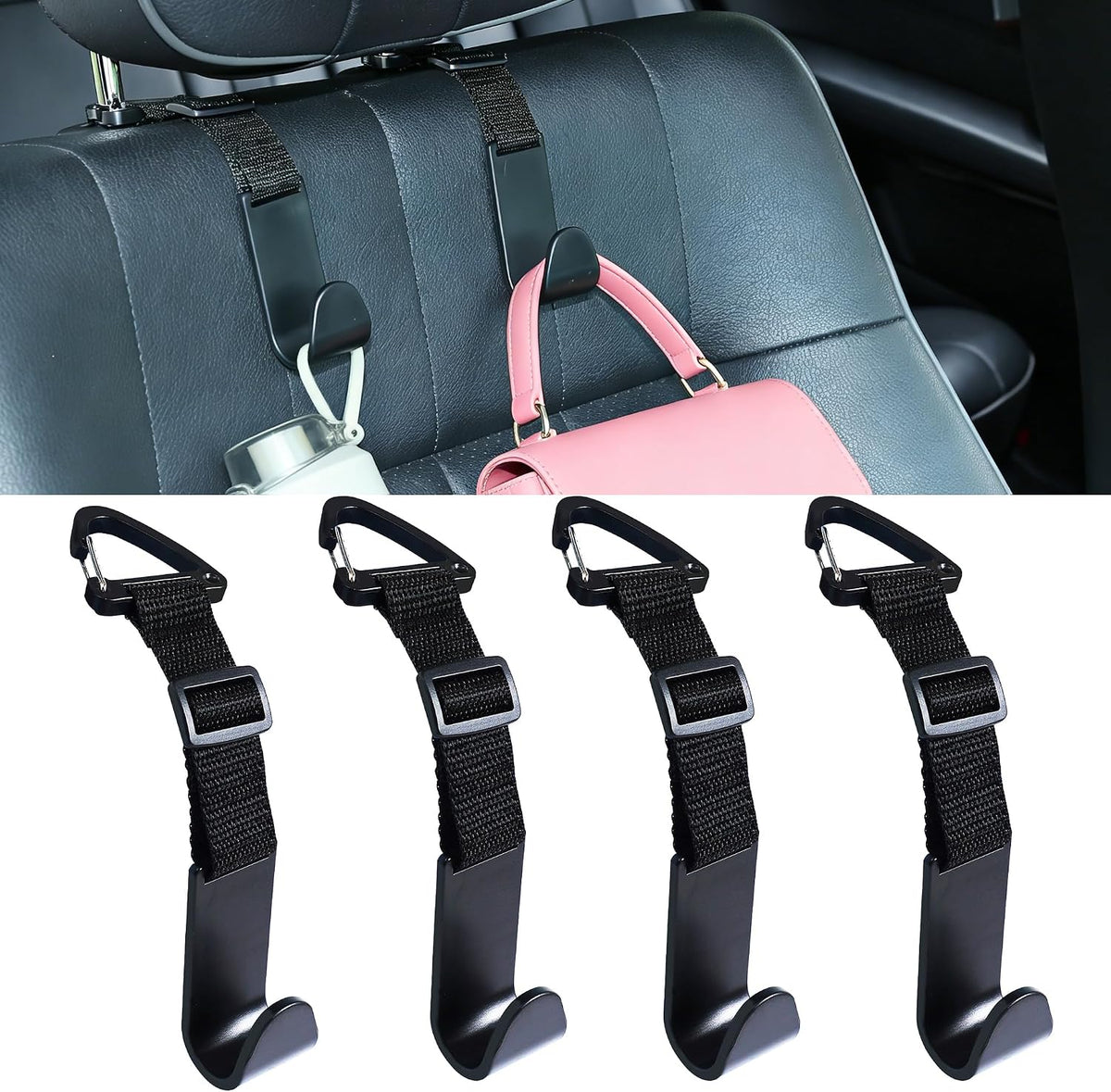 4-Pack Universal Car Headrest Hooks Anti-drop Seat Back Organizer for Bags