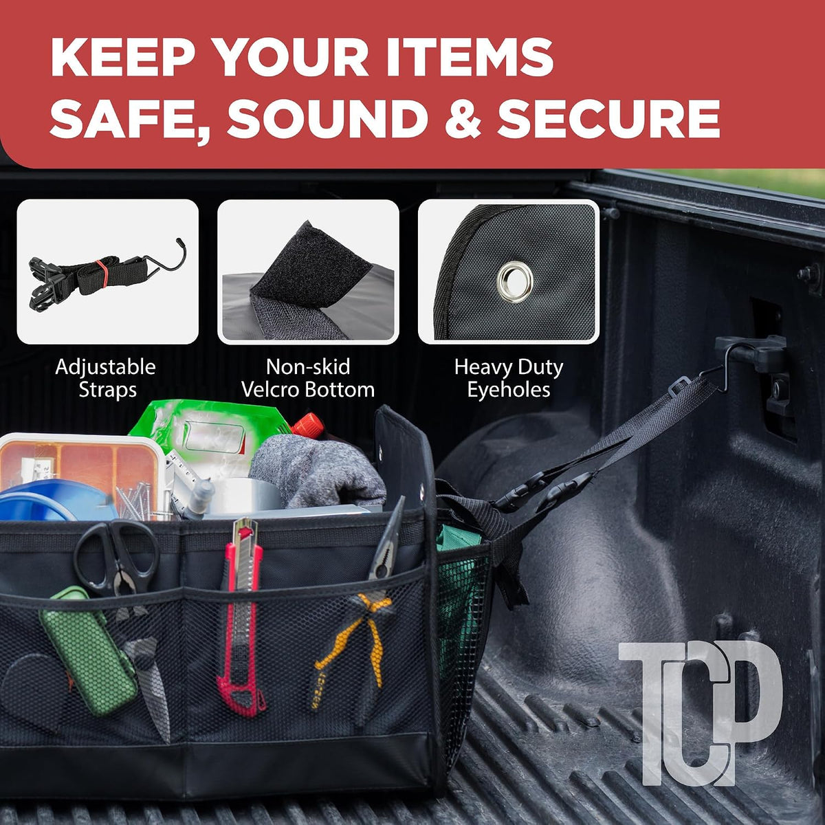Car Trunk Organizer for SUV, Truck & Auto Cargo Storage, XL Black
