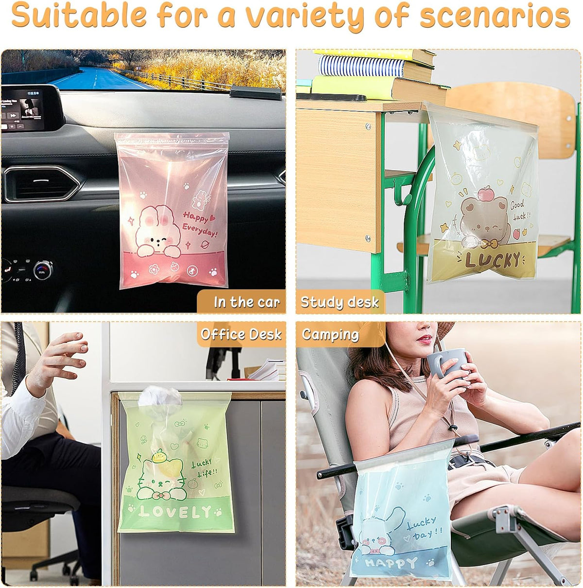 60PCS Disposable Car Garbage Bin Bags,Leakproof Car Trash Bag