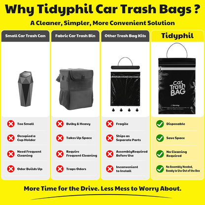 50 Bags Hanging Car Trash Bags Disposable, 2 Gallon Car Garbage Bags. Black