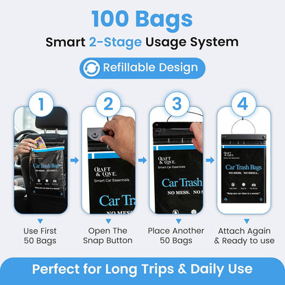 Hanging Car Trash Bags Disposable, 2 Gallon Car Garbage Bags. Black