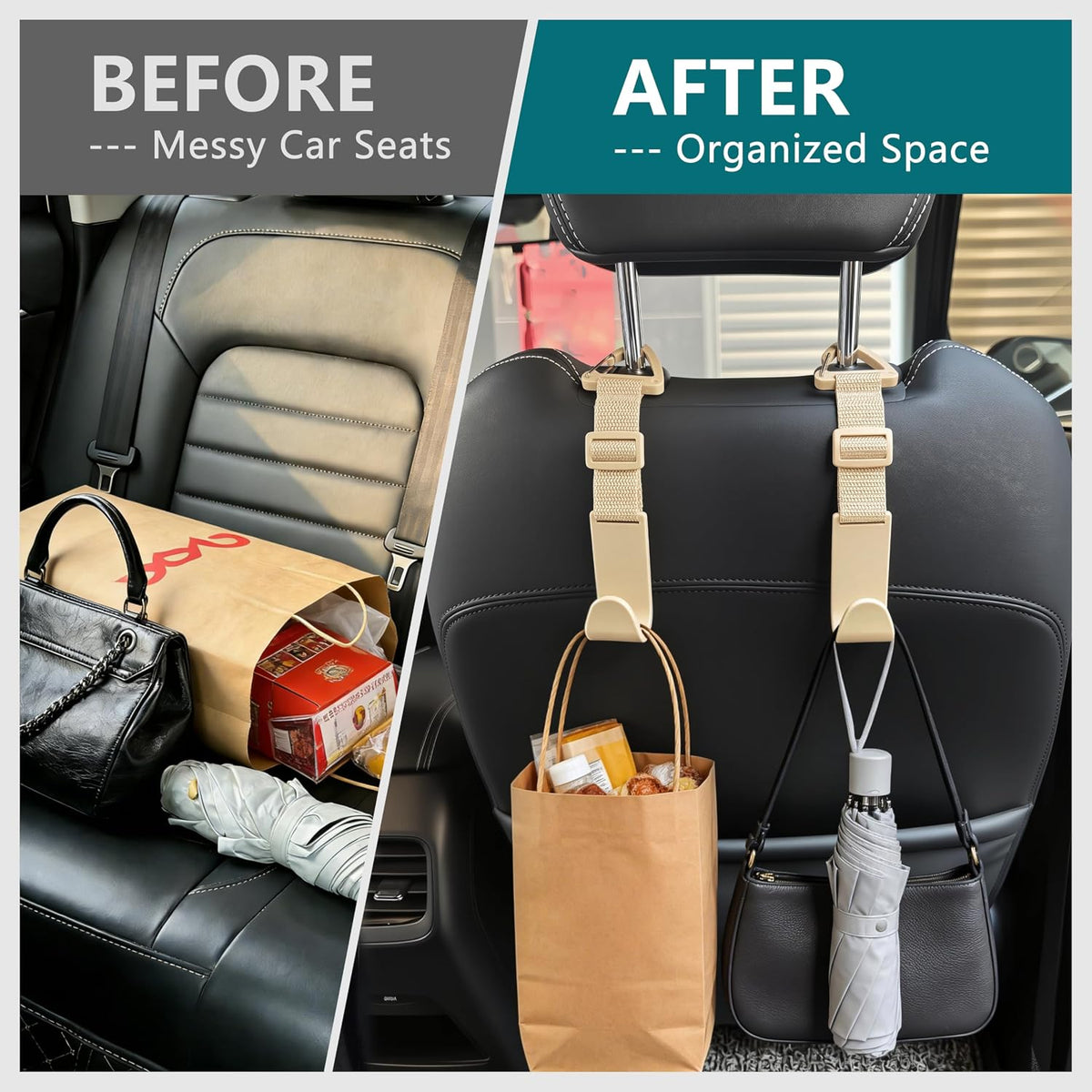 Amooca 4 Pack Anti-drop Headrest Hooks Adjustable Car Seat Organizer