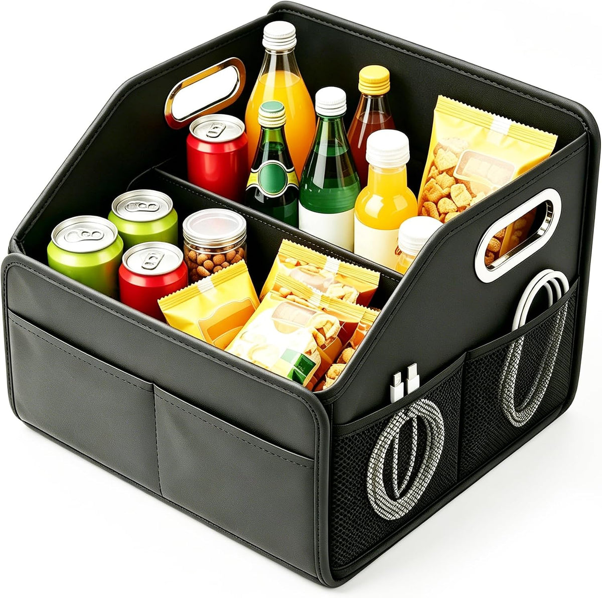 Leather Car Organizer Front Seat Organizer with Metal Handles