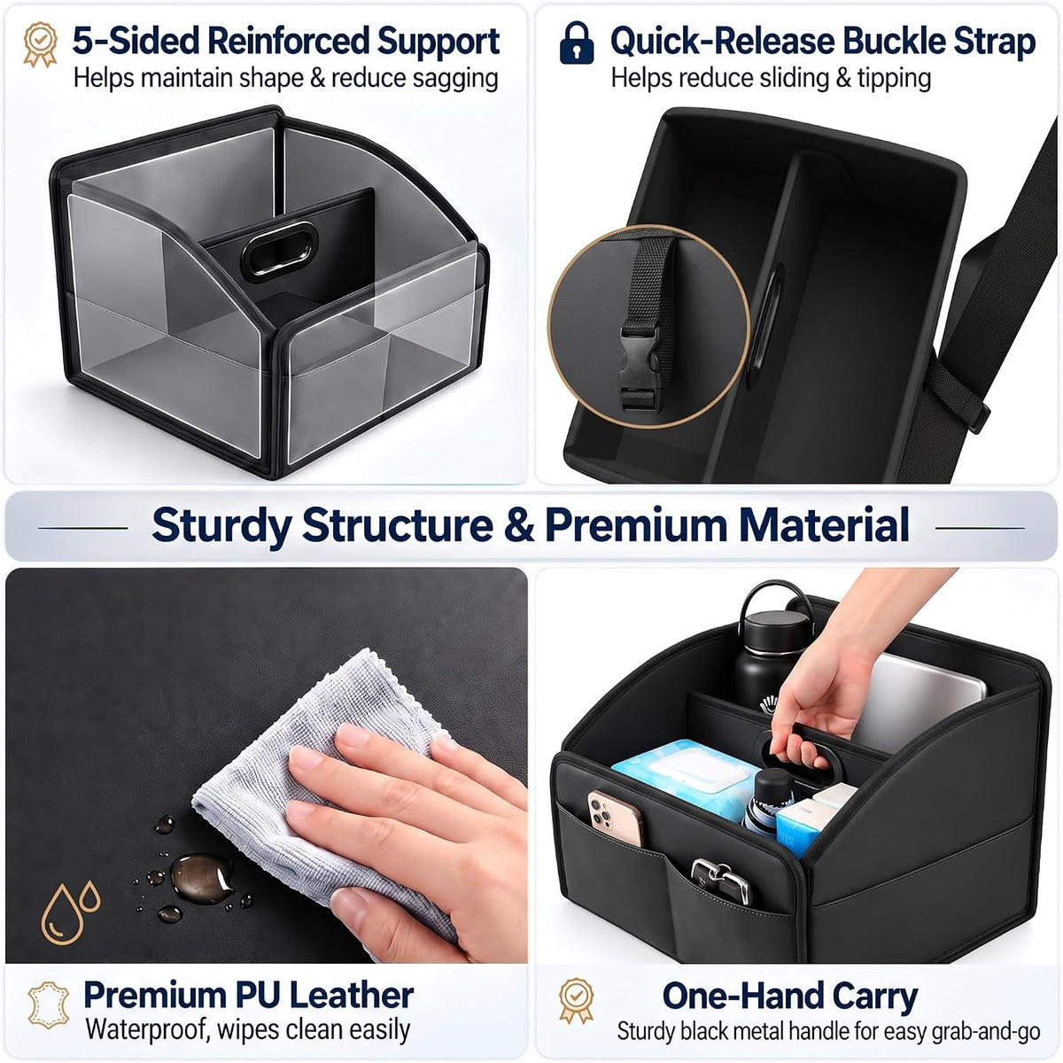 Car Storage Organizer, Leather Front & Back Seat Caddy Black