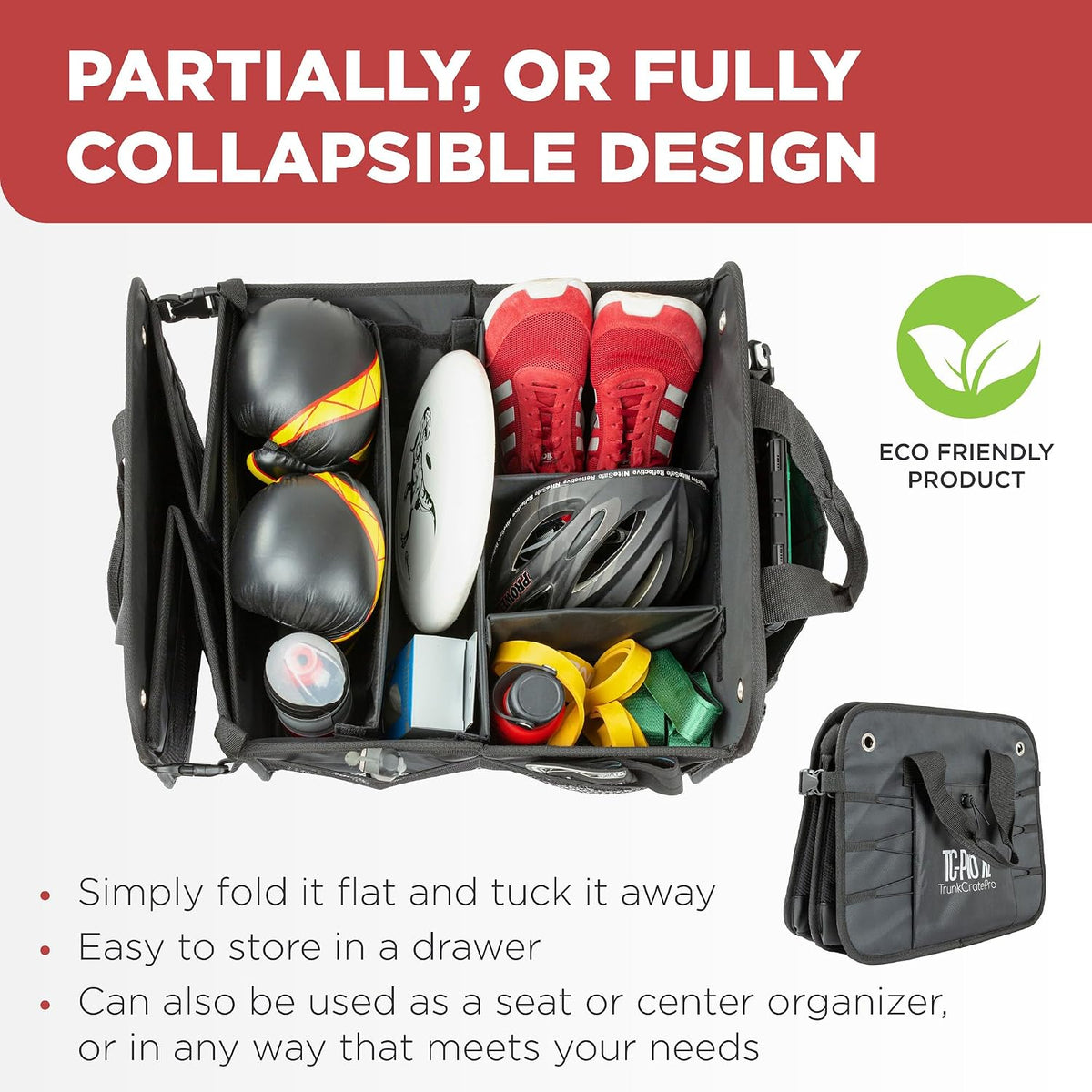 Car Trunk Organizer for SUV, Truck & Auto Cargo Storage, XL Black