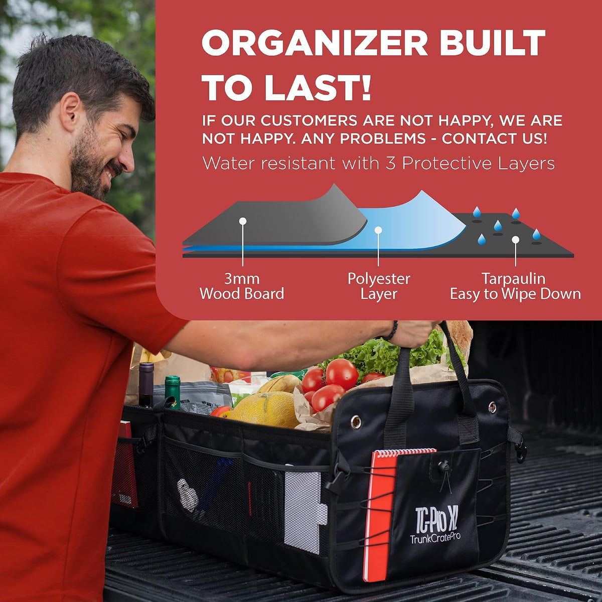 Car Trunk Organizer for SUV, Truck & Auto Cargo Storage, XL Black
