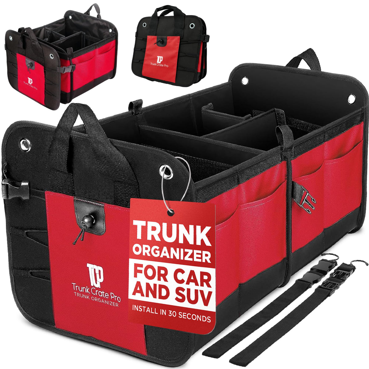 Car Trunk Organizer for SUV, Truck & Auto Cargo Storage, XL Black