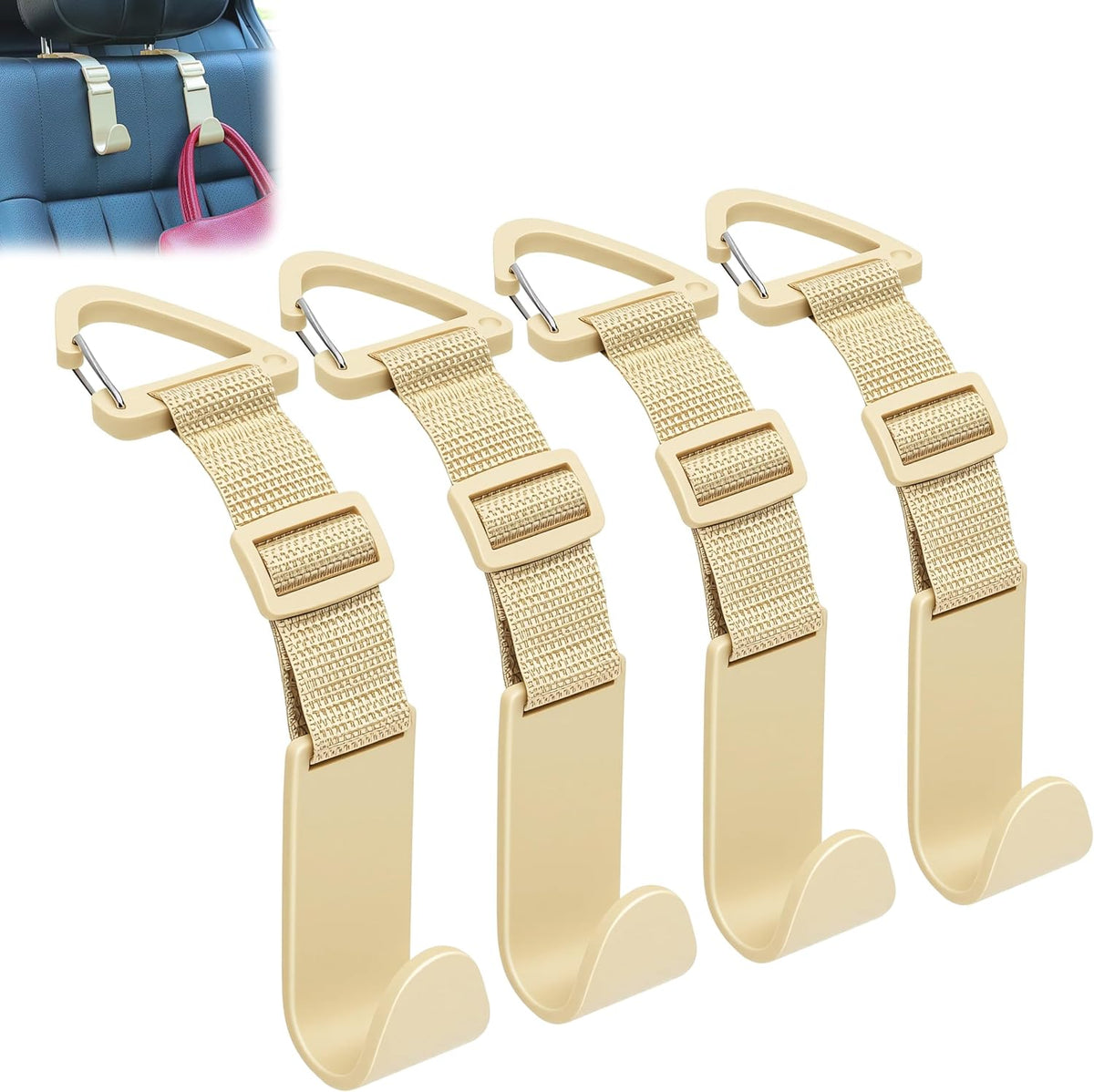 Amooca 4 Pack Anti-drop Headrest Hooks Adjustable Car Seat Organizer