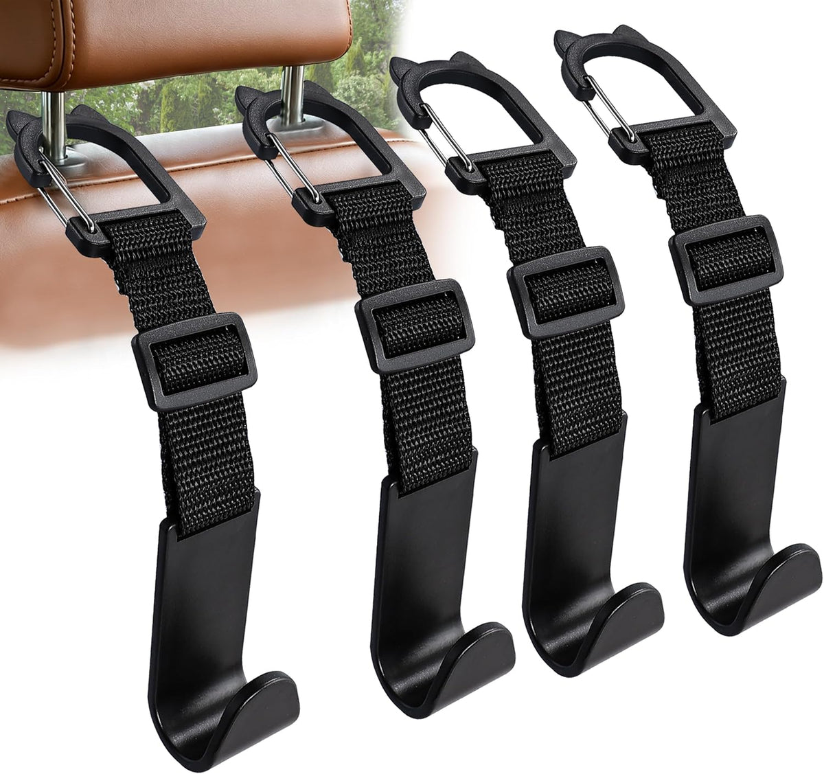 Anti-drop Car Headrest Hooks Universal Fit 4 Pack Seat Back Hanger