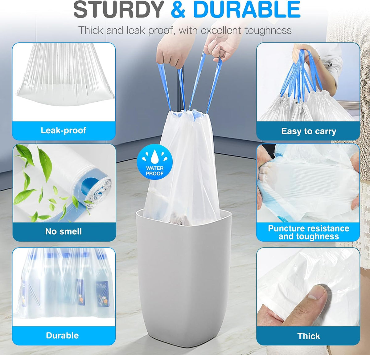 Charmount Small Trash Bags 4 Gallon, 200 Count Drawstring Mini Garbage Bags