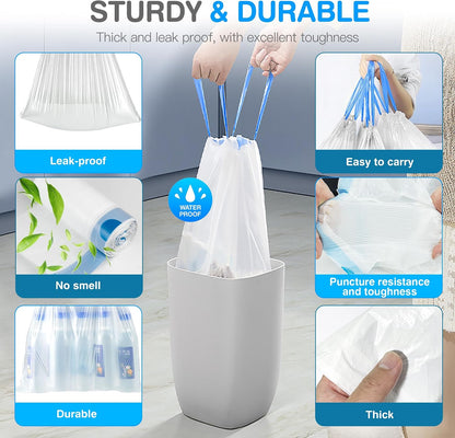 Charmount Small Trash Bags 4 Gallon, 200 Count Drawstring Mini Garbage Bags