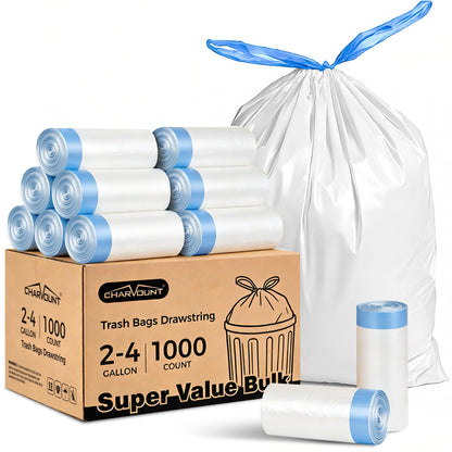 Charmount Small Trash Bags 4 Gallon, 200 Count Drawstring Mini Garbage Bags