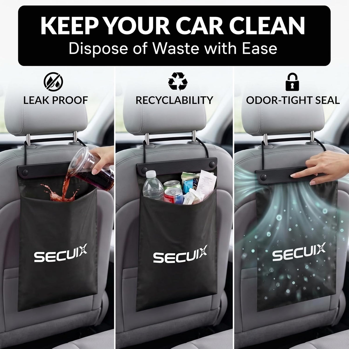 Disposable Car Trash Bags 21 Count - Leakproof 2 Gallon car Trash Bag