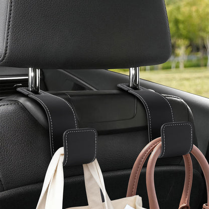 Leather Car headrest Hook for Purses and Bags (Black, 2pcs)