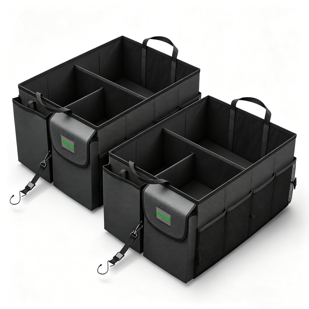 DRIVE - Car Trunk Organizer - Collapsible, Multi-Compartment Automotive SUV Car Organizer for Storage w/Adjustable Straps - Truck & Car Accessories for Women and Men - Black