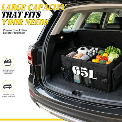 65L Trunk Organizer, Large Foldable Car Organizer for SUV, Jeep, Sedan
