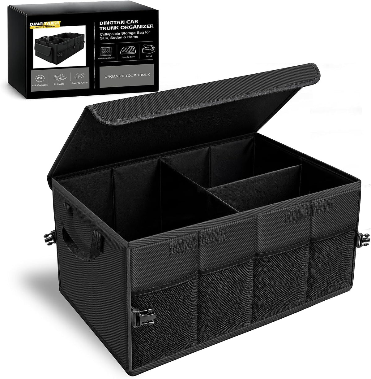 65L Trunk Organizer, Large Foldable Car Organizer for SUV, Jeep, Sedan