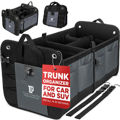 Car Trunk Organizer for SUV, Truck & Auto Cargo Storage, XL Black