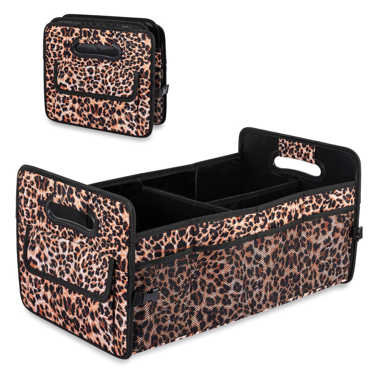JiatuA Car Trunk Organizer, Car Organizers and Storage Collapsible Multi Compartment Container Box, Adjustable Car Accessories for SUV Sedan Truck, Standard Size, Black